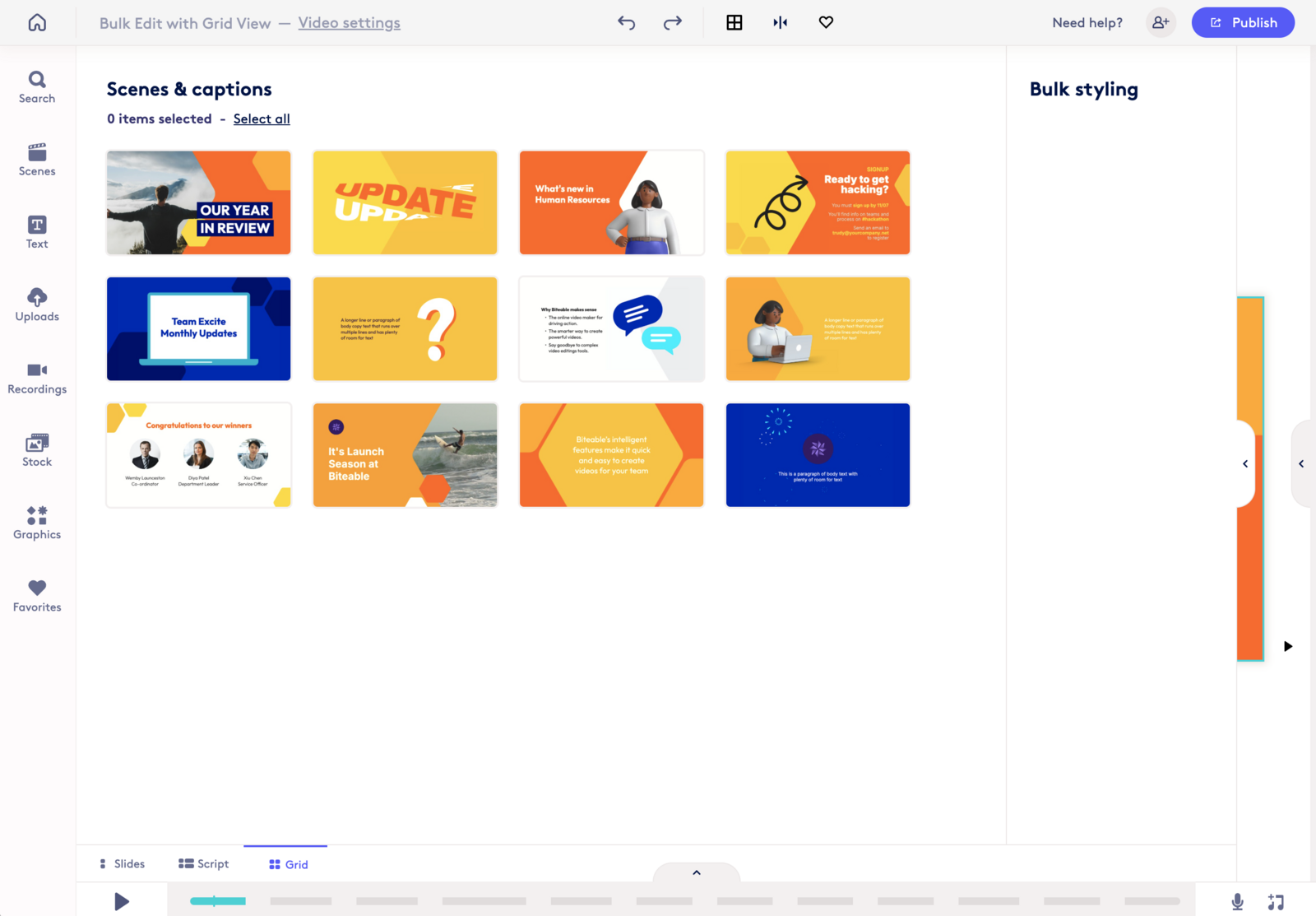This is what Grid View looks like in Biteable.