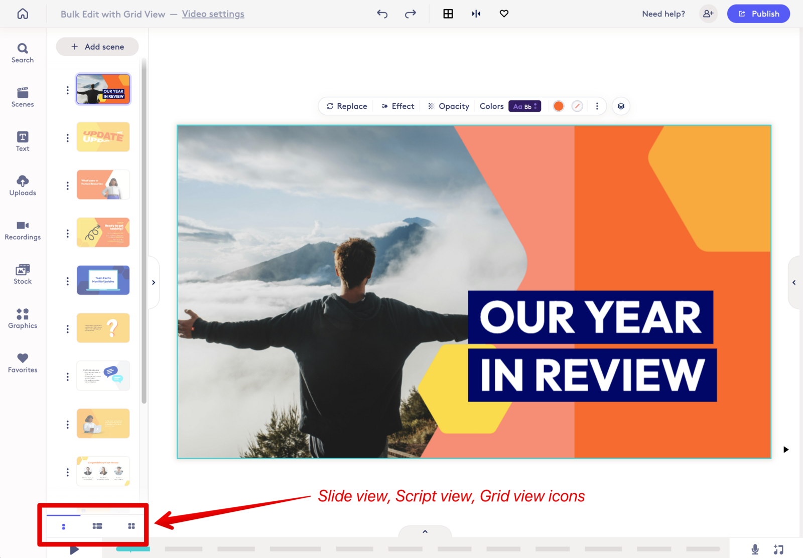 This screenshot shows the default Slide View, but you can toggle to Grid View by clicking the icon of the four small squares.